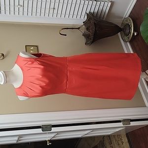 Dress Barn coral sleeveless dress pleated  round neckline straight skirt…12 EUC